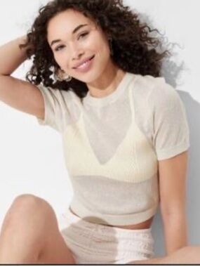 wild fable Cream Layered Crop Knit Top